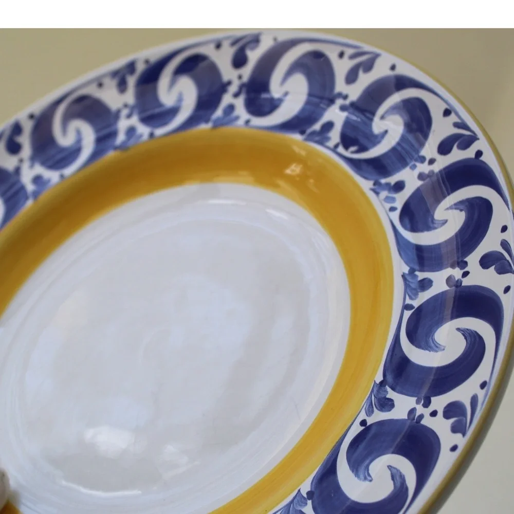 Herend Hungary Village Pottery Blue Scroll Yellow 11 Inch Dinner Plates Set - Picture 3 of 10